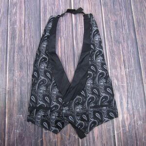 Lord West Vest Mens L Black Paisley Tuxedo Waistcoat Belted Formal Wedding